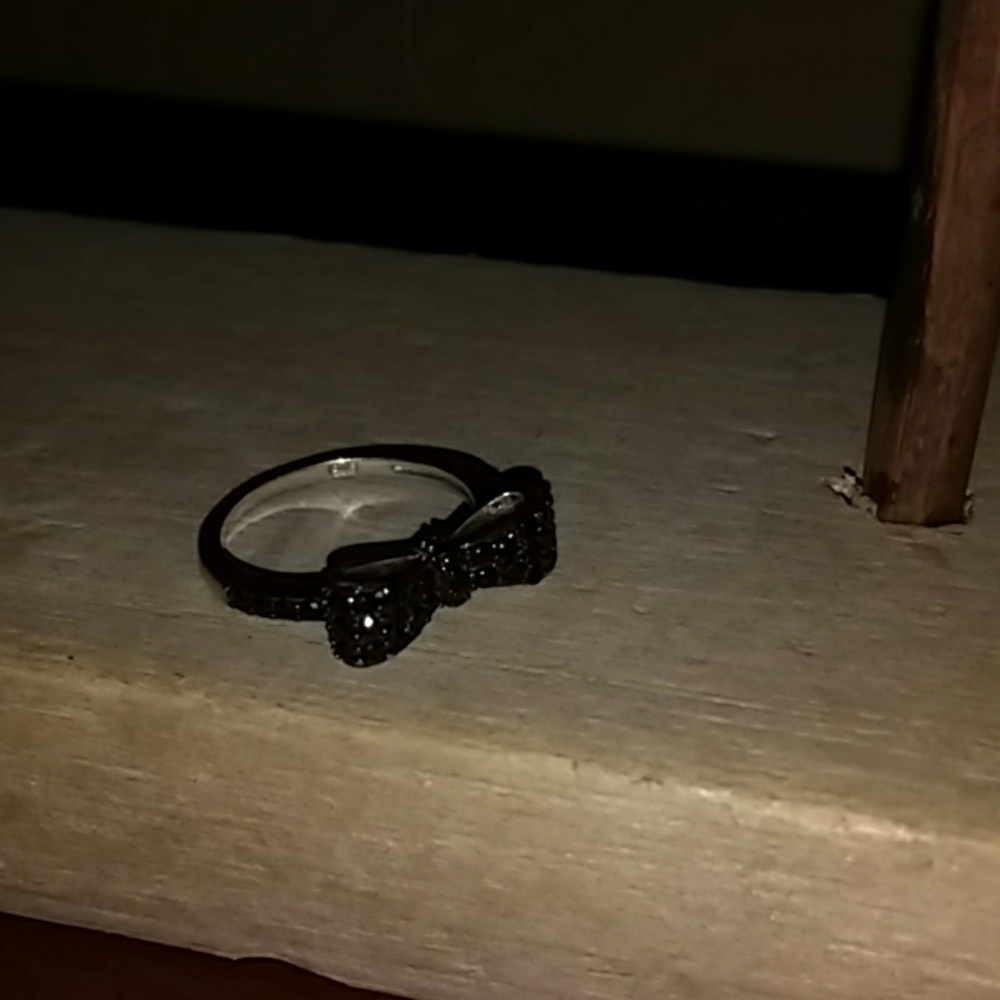 NEW STERLING SILVER PAVE  BLACK DIAMOND BOW RING